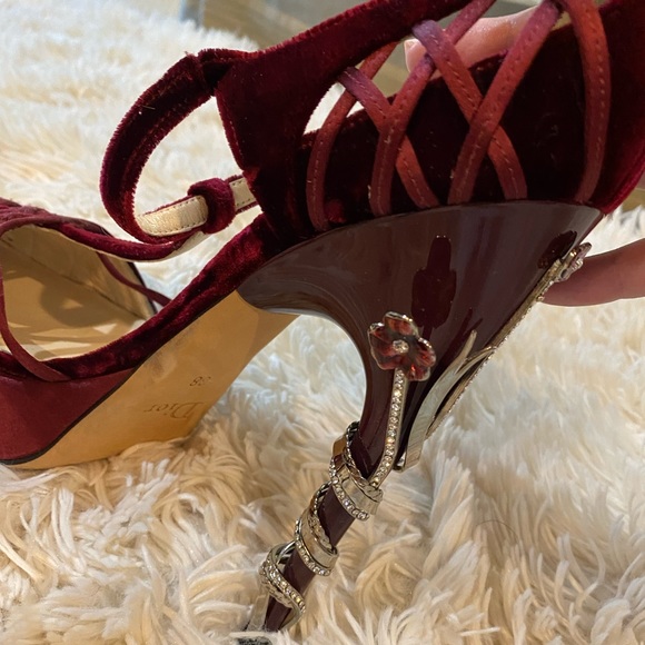 NWOB Dior Heels velvet burgundy with crystal embellishment - Picture 6 of 9